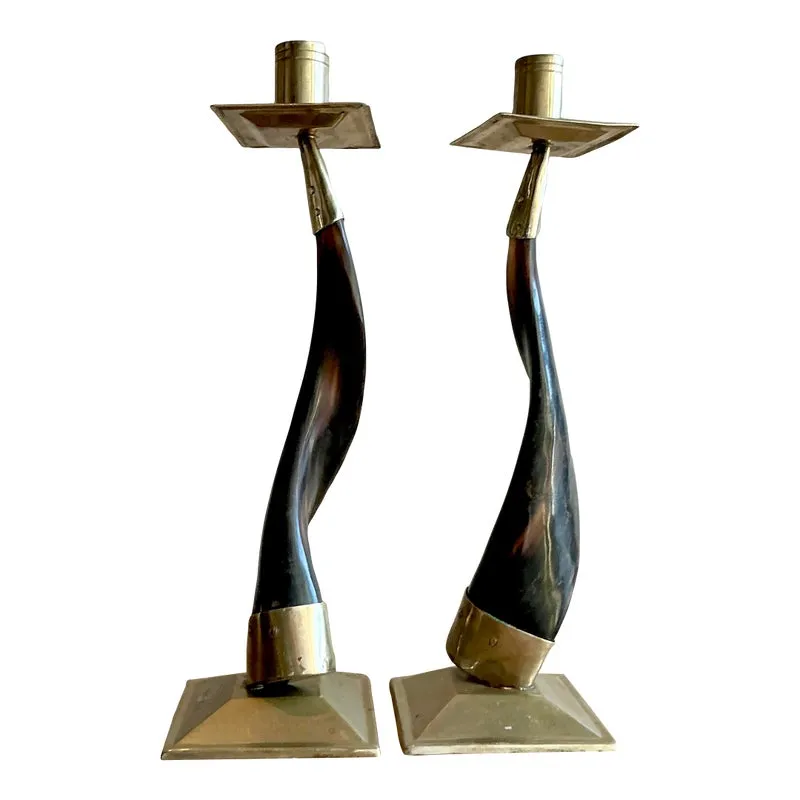 Vintage Boho Horn Candlesticks - A Pair — additional photo 1