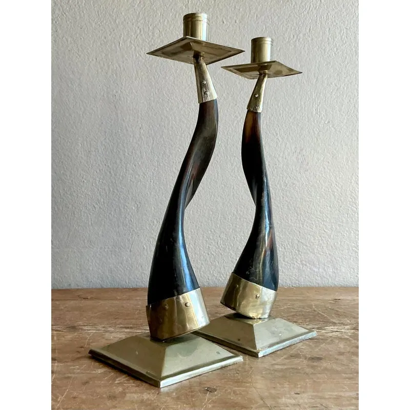 Vintage Boho Horn Candlesticks - A Pair — additional photo 2