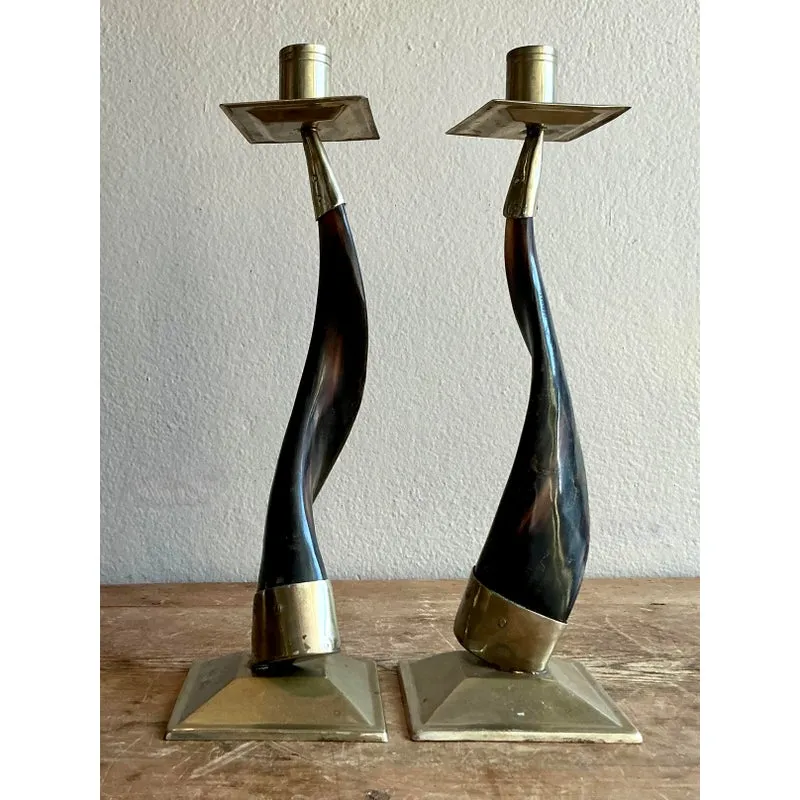 Vintage Boho Horn Candlesticks - A Pair — additional photo 3