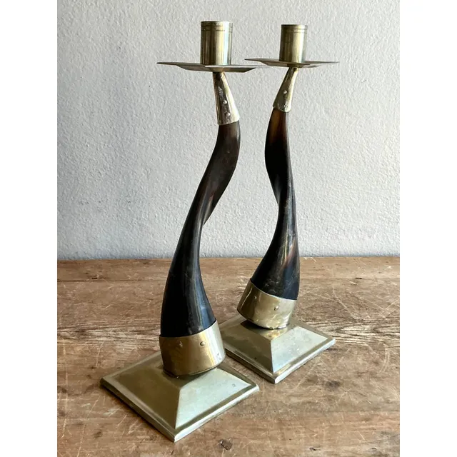 Vintage Boho Horn Candlesticks - A Pair — additional photo 4