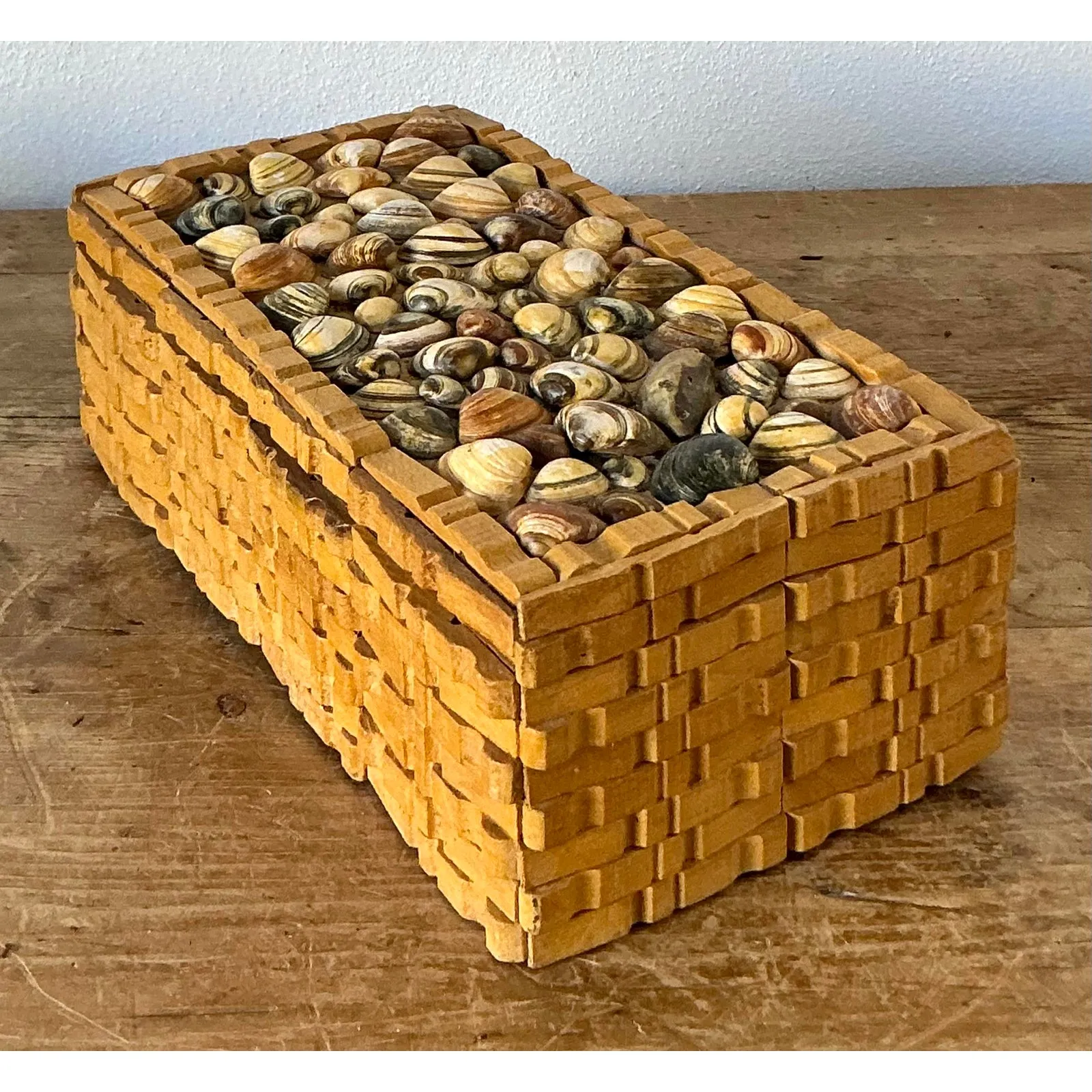Vintage Boho Shell Encrusted Wood Box — additional photo 2
