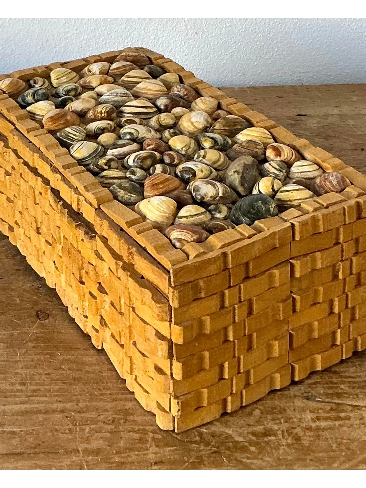 Vintage Boho Shell Encrusted Wood Box — additional photo 2