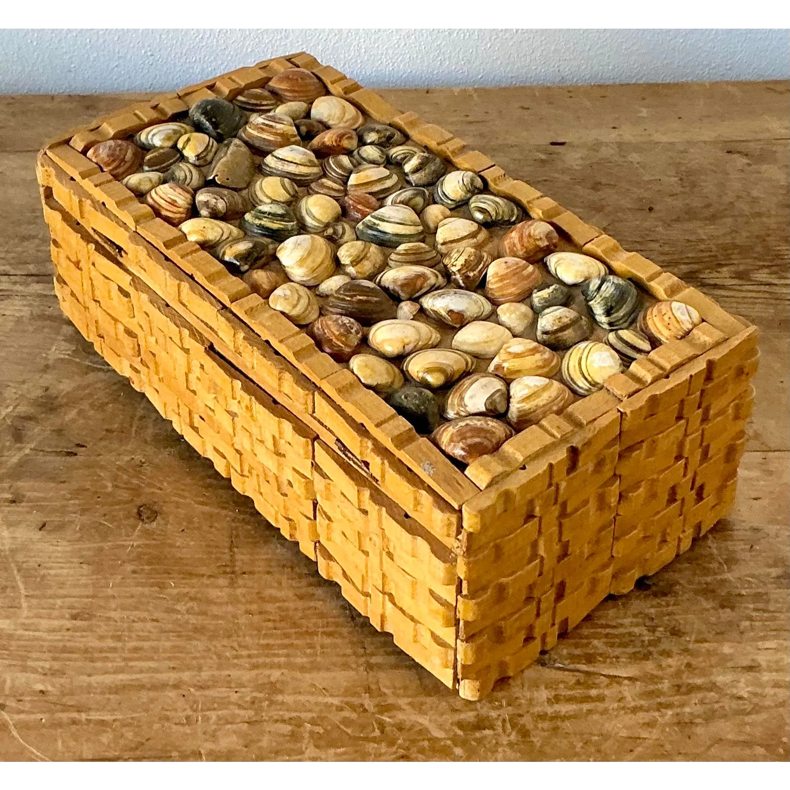 Vintage Boho Shell Encrusted Wood Box — additional photo 5