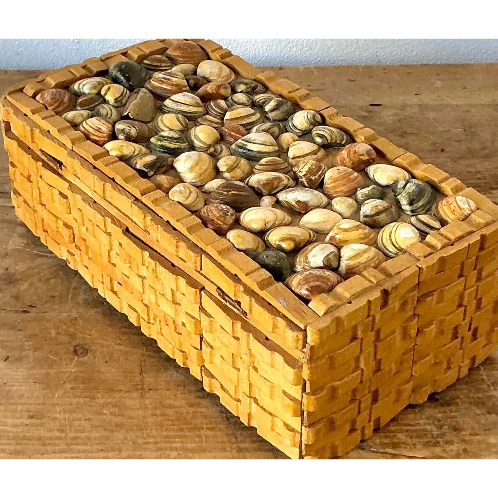 Vintage Boho Shell Encrusted Wood Box — additional photo 4