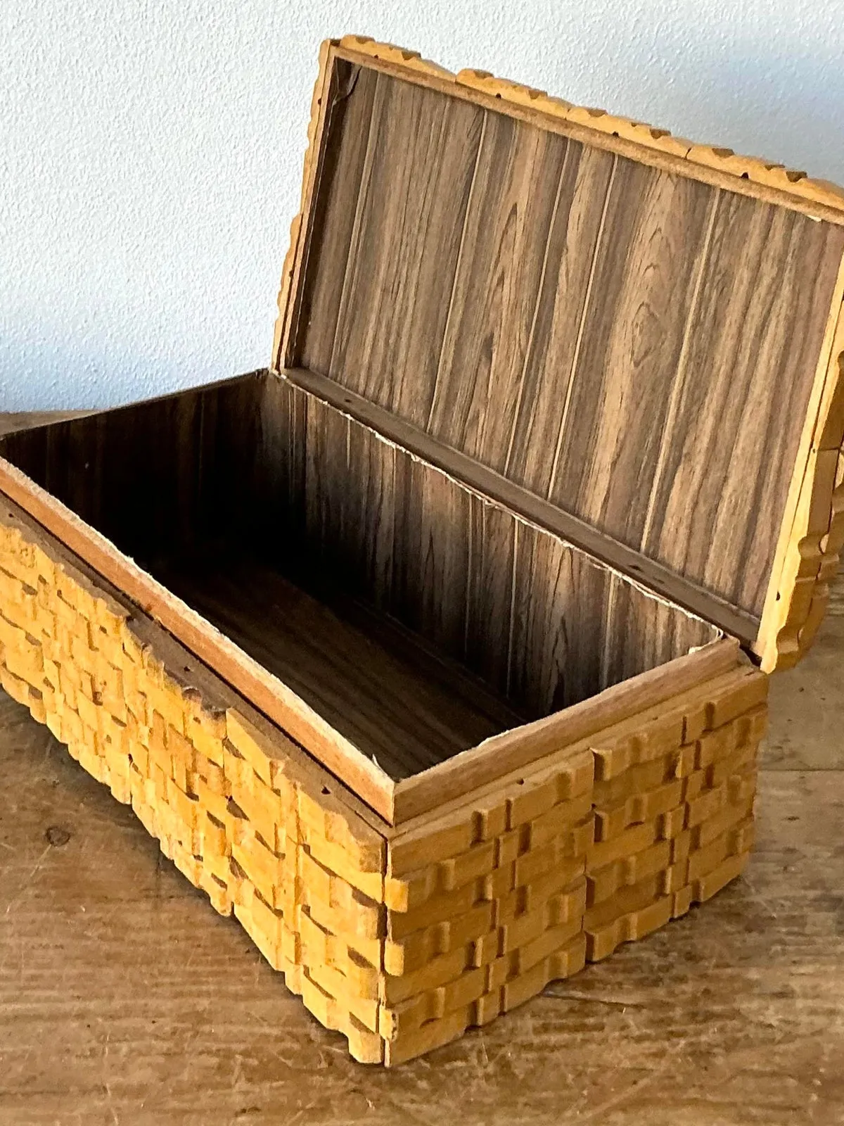 Vintage Boho Shell Encrusted Wood Box - Interior view