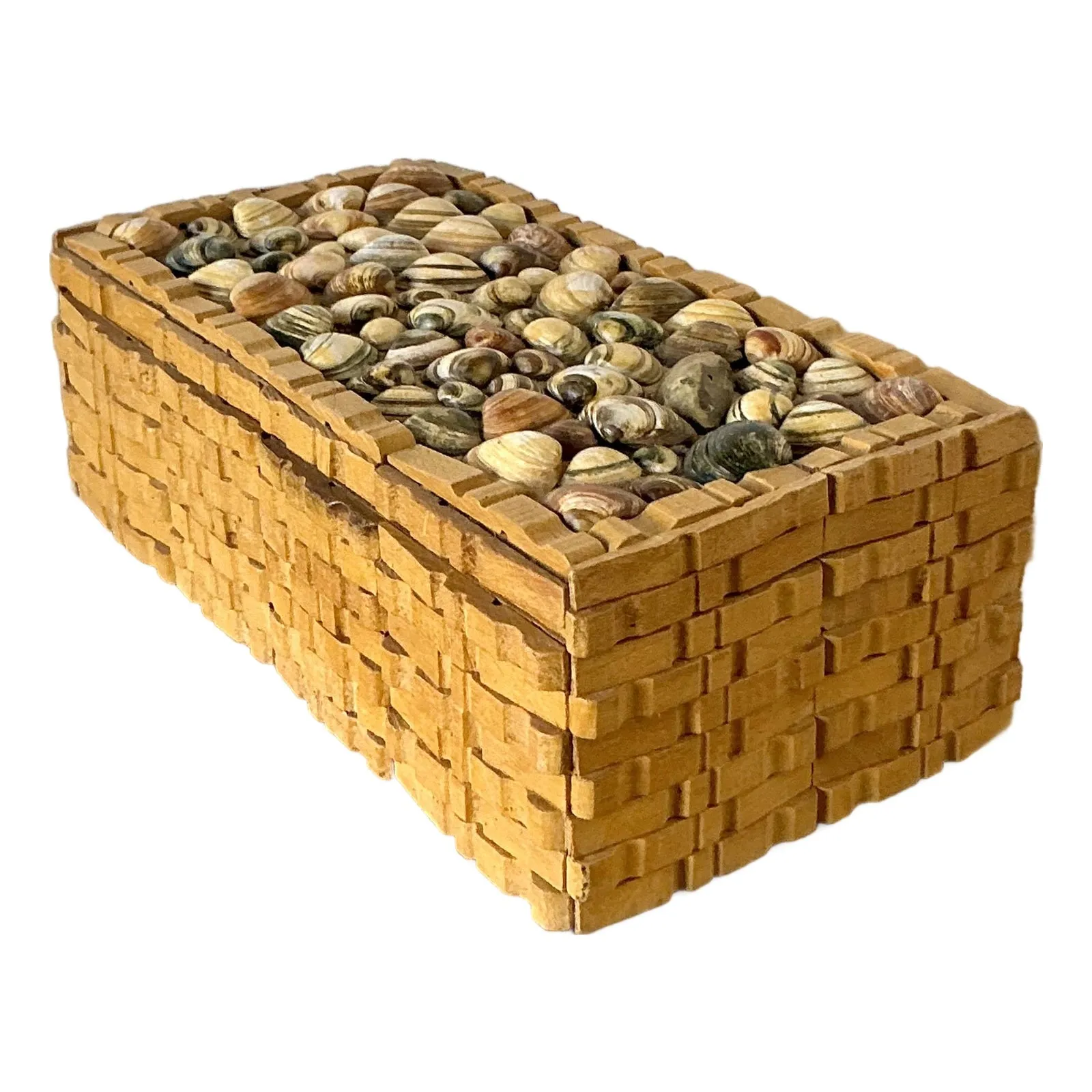 Vintage Boho Shell Encrusted Wood Box — additional photo 1