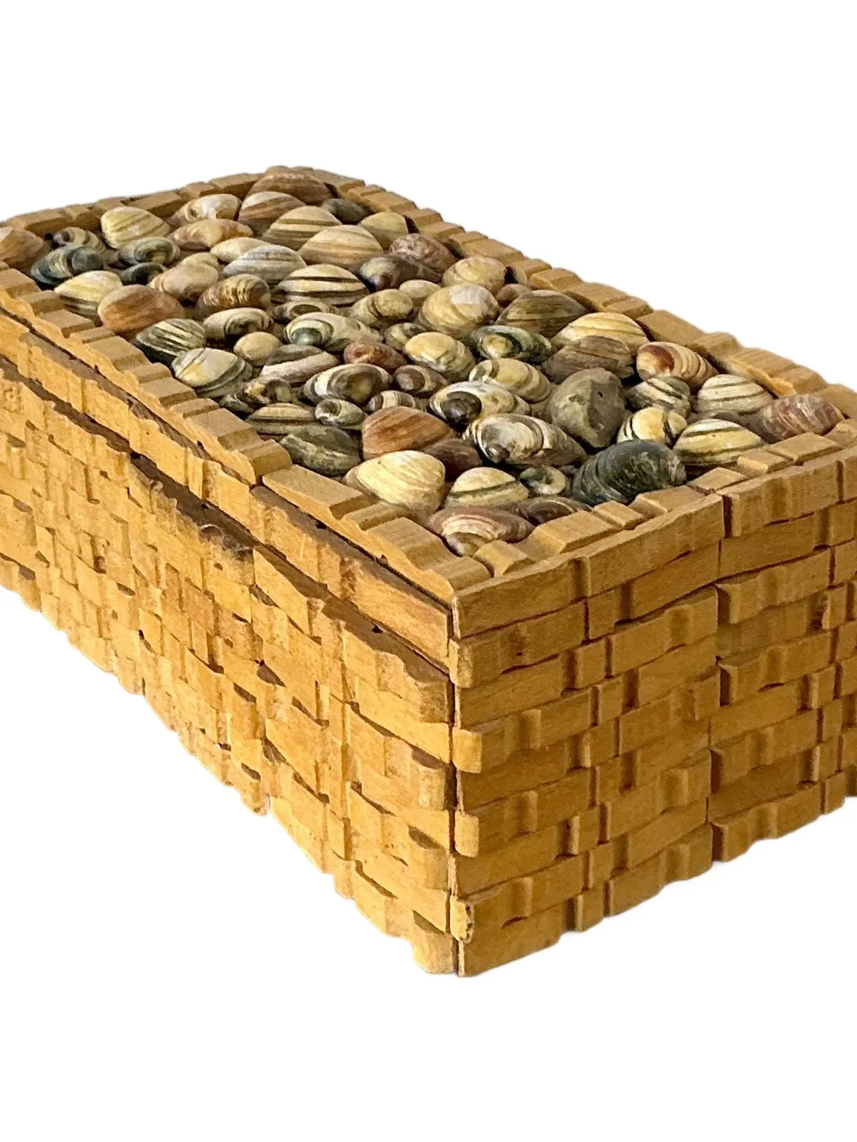 Vintage Boho Shell Encrusted Wood Box