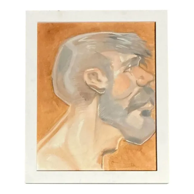 Vintage Boho Original Oil Portrait of Man - Glass, 9.25W x 11.25H — additional photo 1