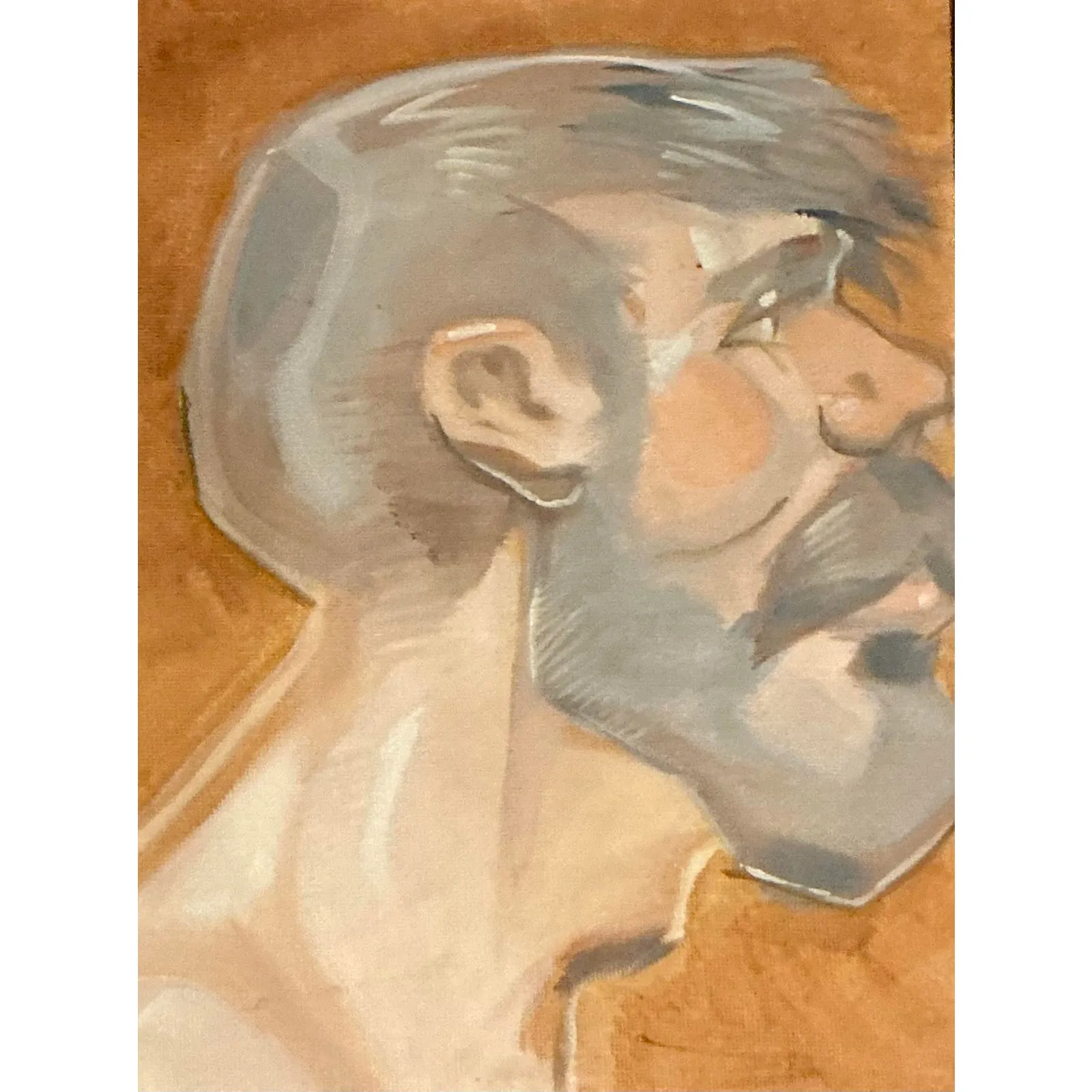 Vintage Boho Original Oil Portrait of Man - Glass, 9.25W x 11.25H — additional photo 5