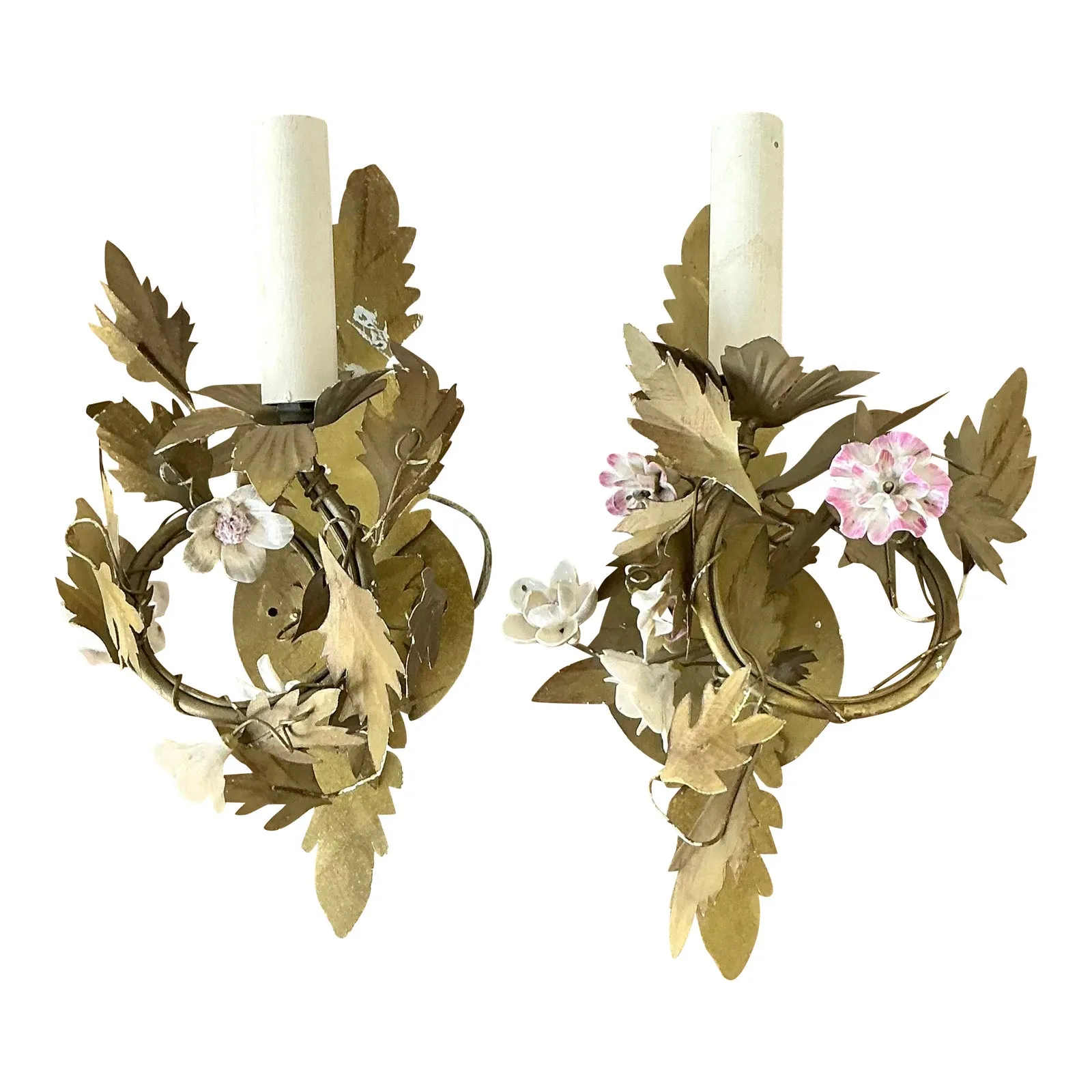 Vintage Regency Ceramic Flower Light Sconce - A Pair — additional photo 1