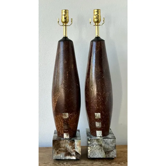 Vintage Boho Coconut Shell Lamps - A Pair — additional photo 2