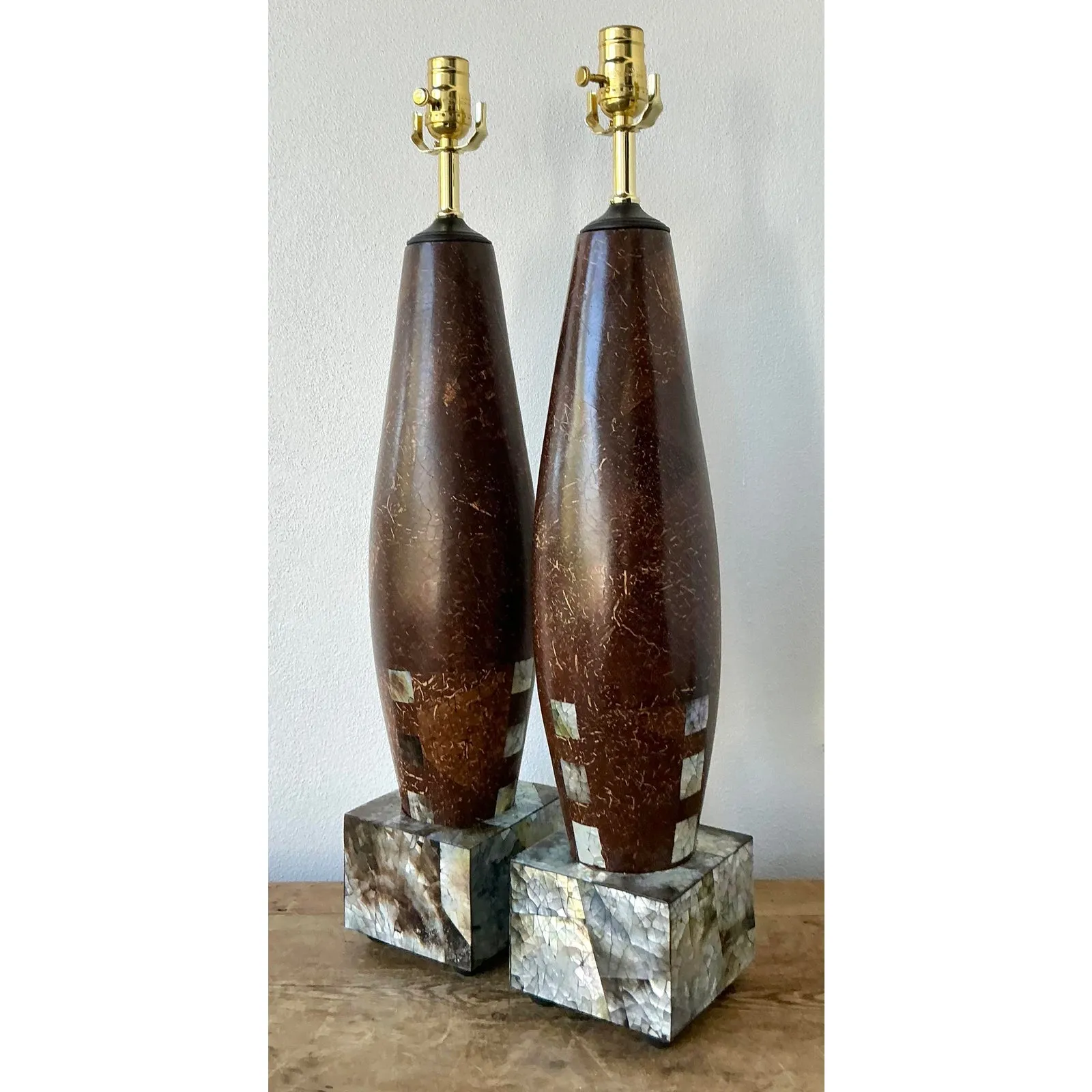 Vintage Boho Coconut Shell Lamps - A Pair — additional photo 3