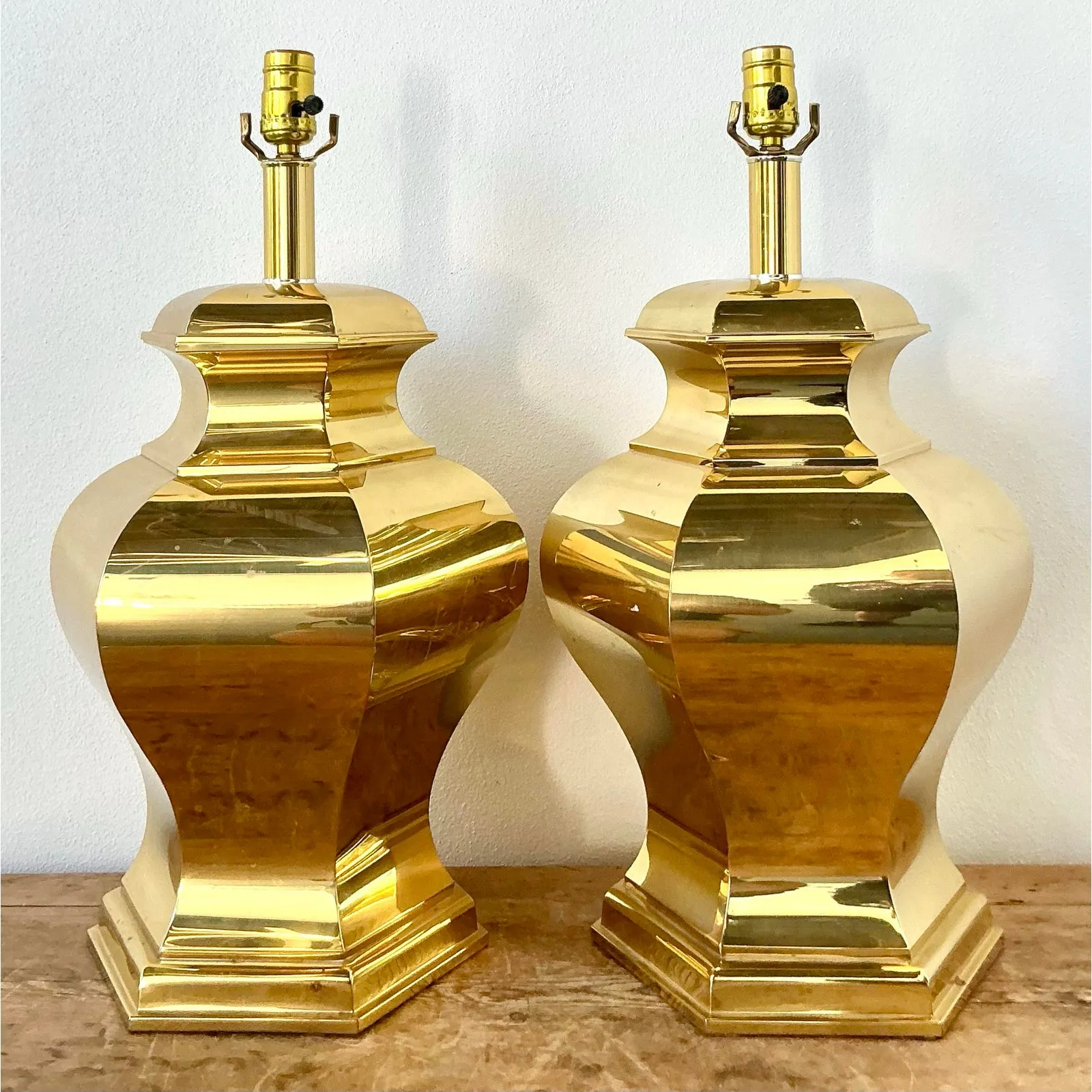 Vintage Boho Faceted Brass Lamps - A Pair