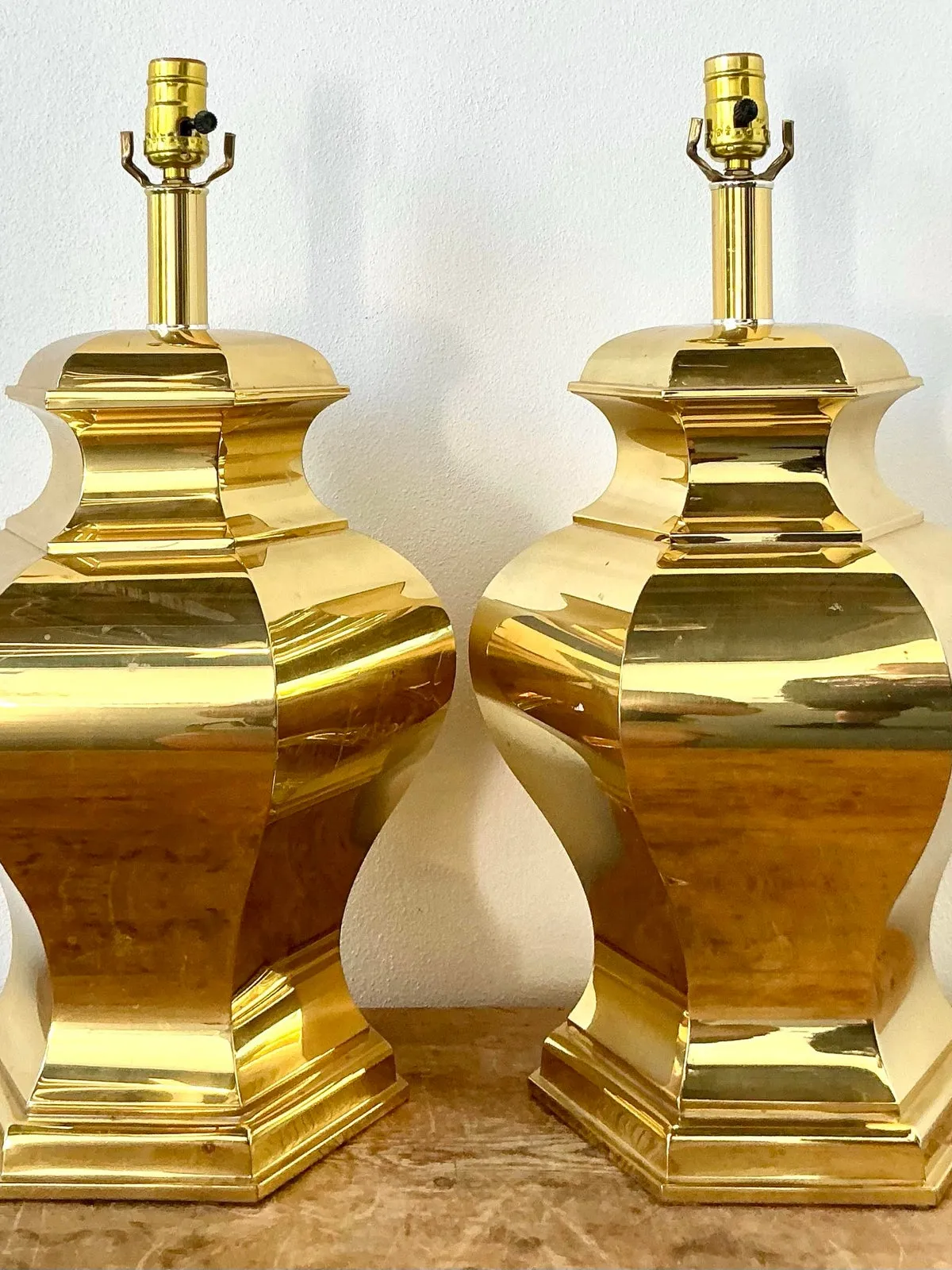 Vintage Boho Faceted Brass Lamps - A Pair