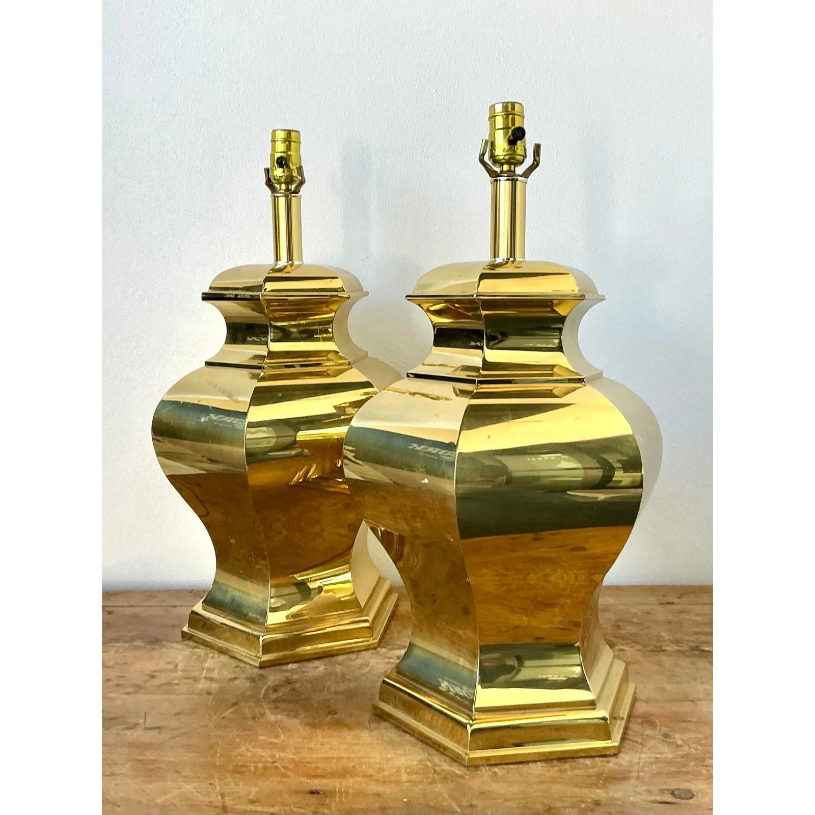 Vintage Boho Faceted Brass Lamps - A Pair — additional photo 7