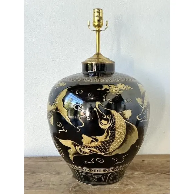 Vintage Boho Glazed Ceramic Koi Lamp — additional photo 1