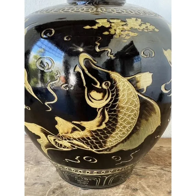 Vintage Boho Glazed Ceramic Koi Lamp — additional photo 3