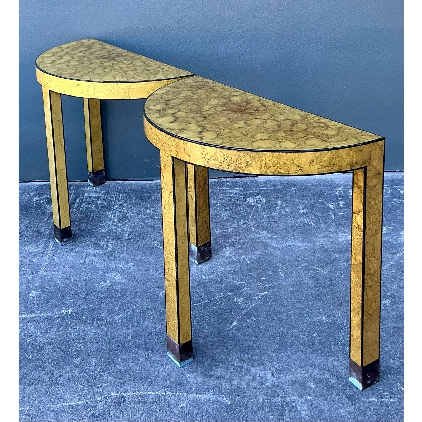 Vintage Boho Faux Finished Demilune Tables - A Pair — additional photo 1