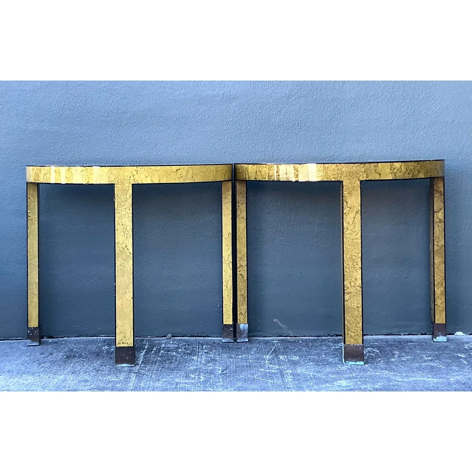 Vintage Boho Faux Finished Demilune Tables - A Pair — additional photo 4