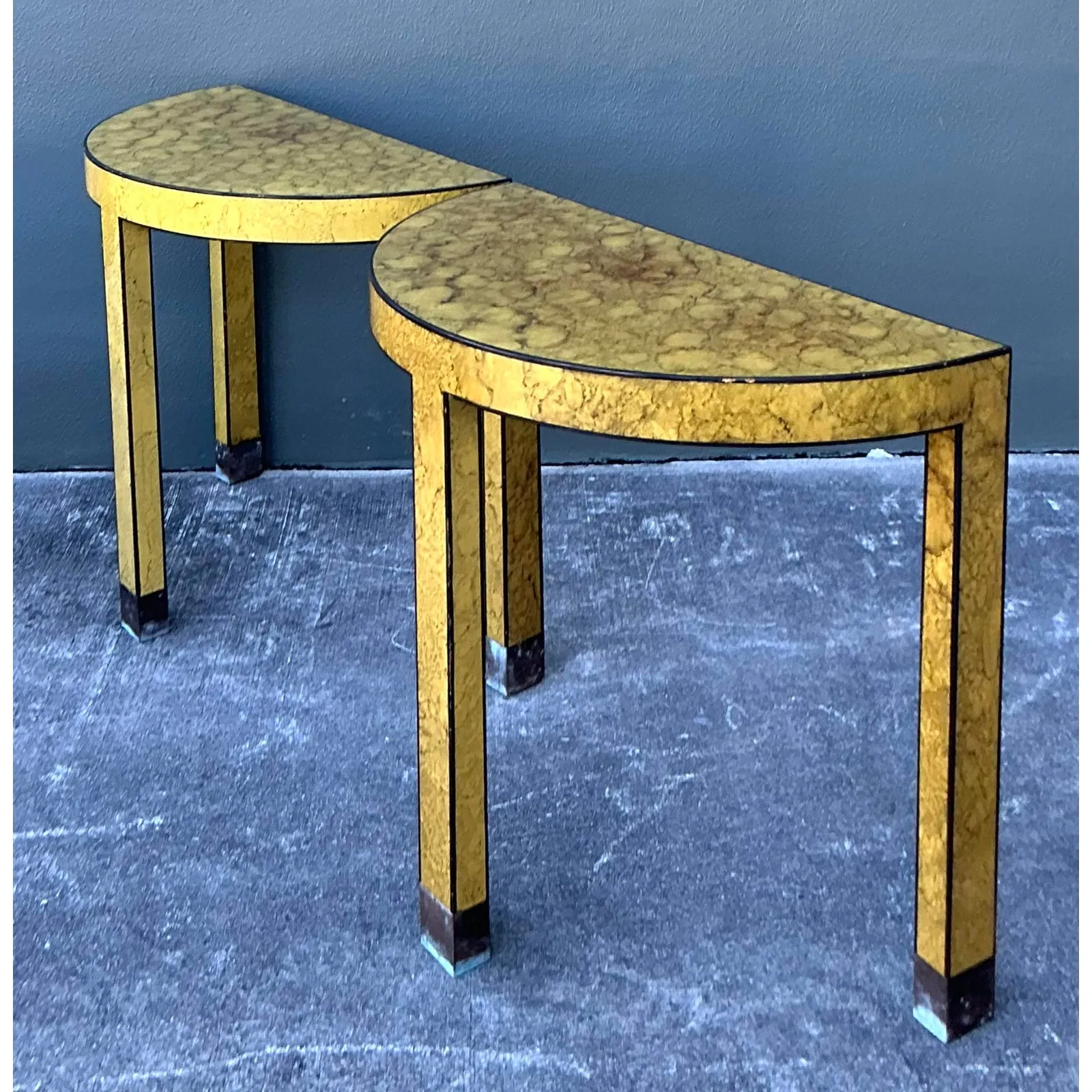 Vintage Boho Faux Finished Demilune Tables - A Pair — additional photo 7