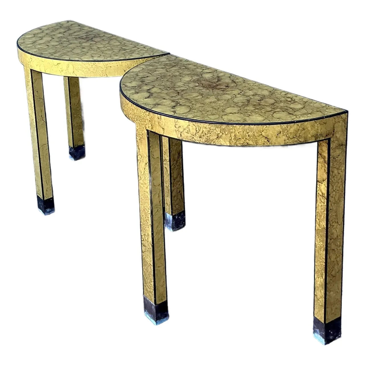 Vintage Boho Faux Finished Demilune Tables - A Pair