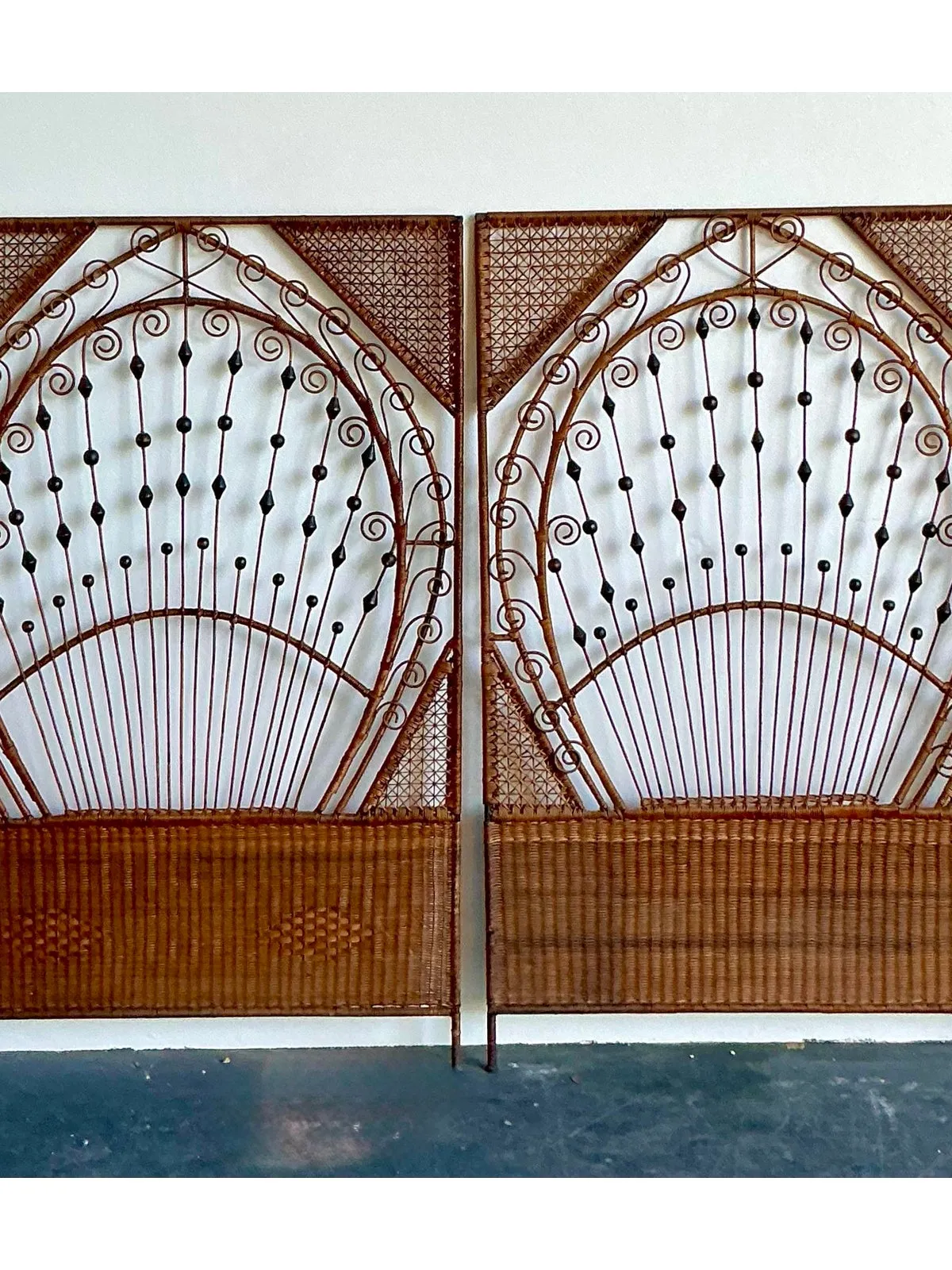 Vintage Boho Woven Rattan Twin Headboards - A Pair — additional photo 5