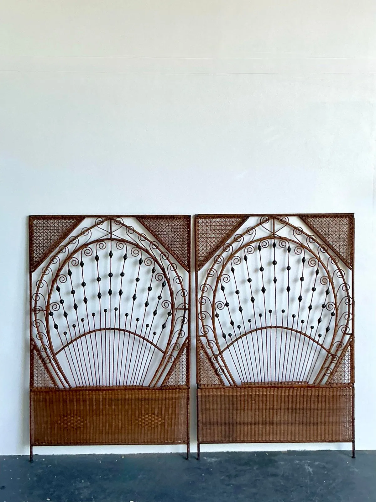 Vintage Boho Woven Rattan Twin Headboards - A Pair — additional photo 6