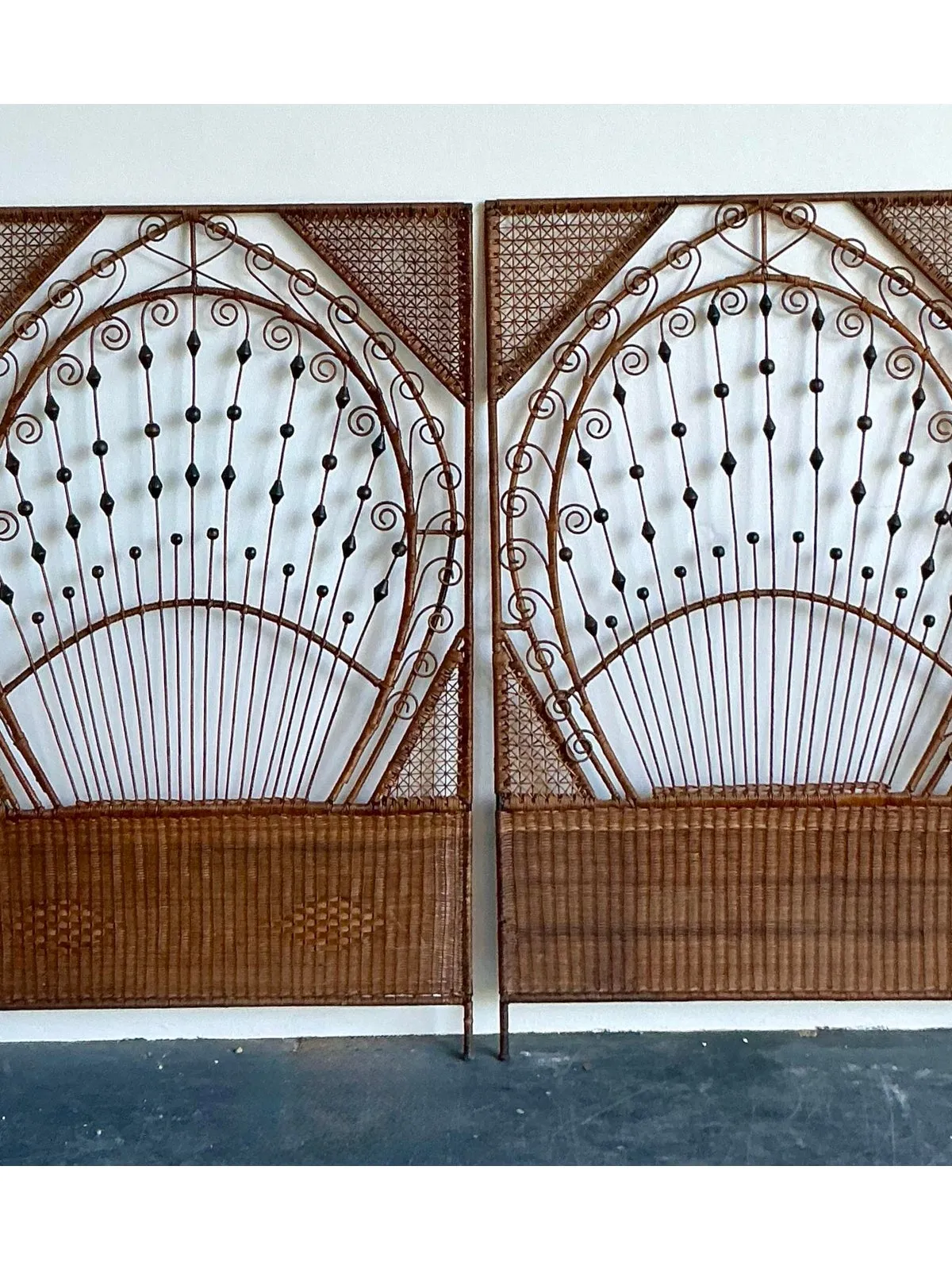 Vintage Boho Woven Rattan Twin Headboards - A Pair — additional photo 2