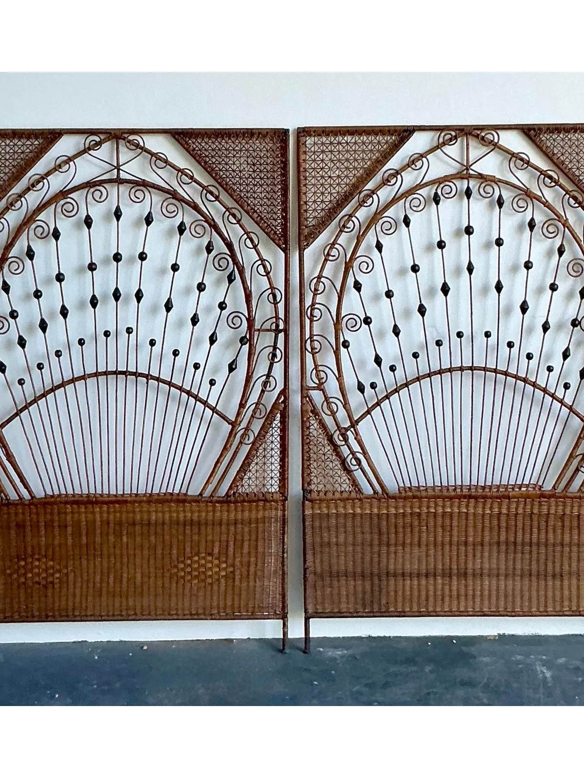 Vintage Boho Woven Rattan Twin Headboards - A Pair — additional photo 1