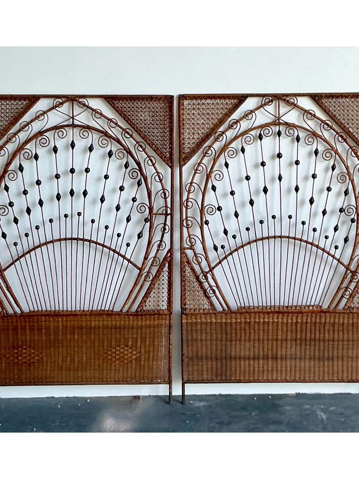 Vintage Boho Woven Rattan Twin Headboards - A Pair — additional photo 3