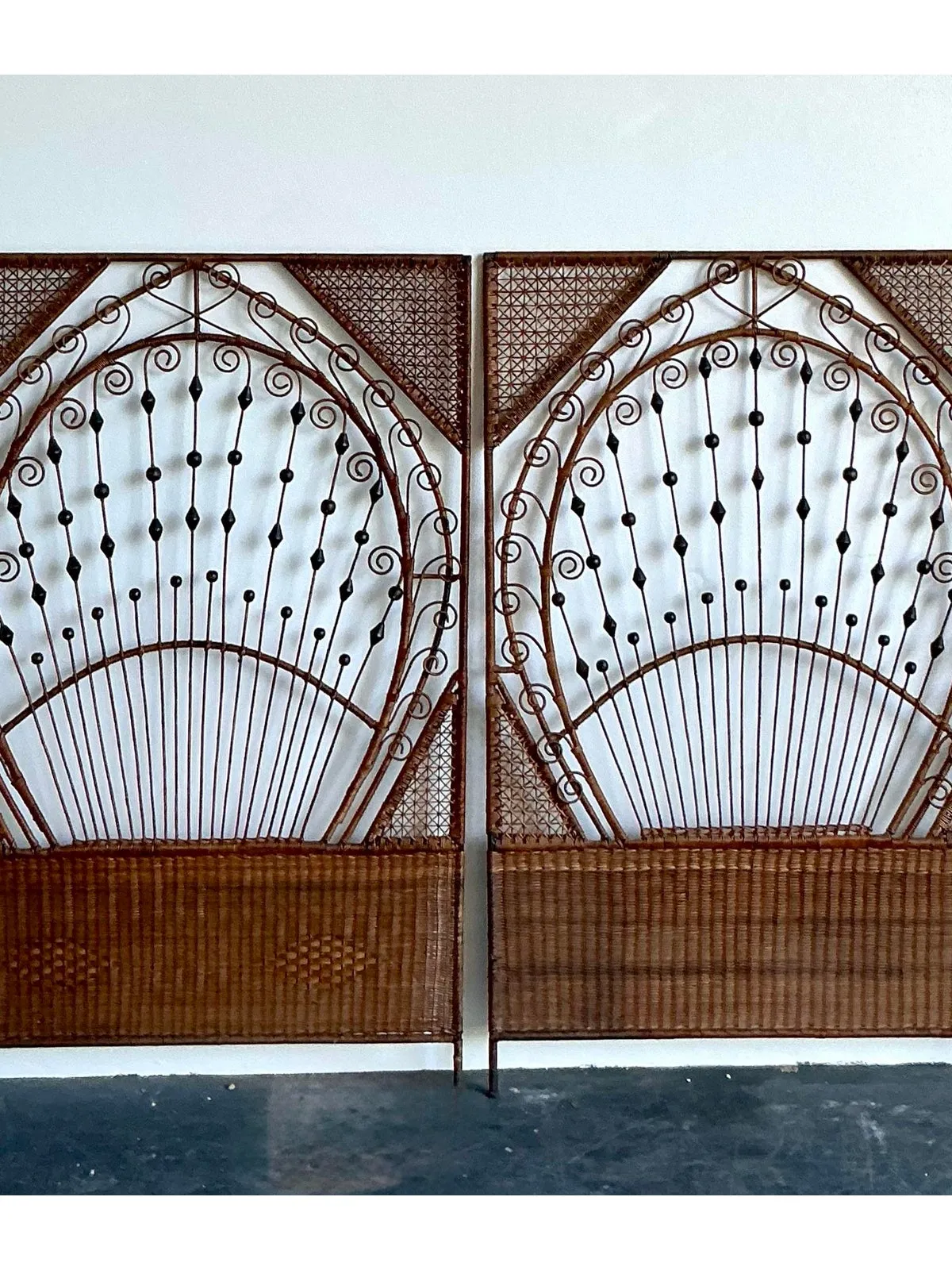 Vintage Boho Woven Rattan Twin Headboards - A Pair — additional photo 7