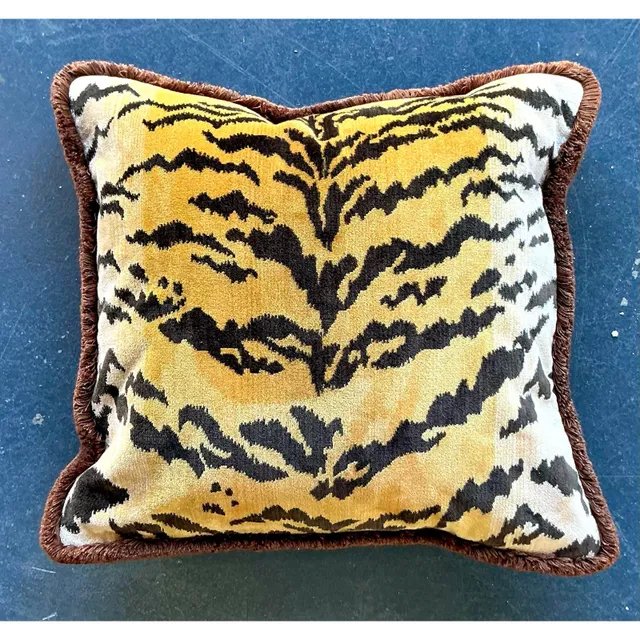 Vintage Regency Scalamandre “Le Tigre” Velvet Throw Pillow With Caterpillar Fringe — additional photo 1