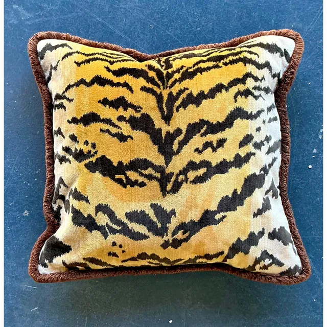 Vintage Regency Scalamandre “Le Tigre” Velvet Throw Pillow With Caterpillar Fringe — additional photo 2