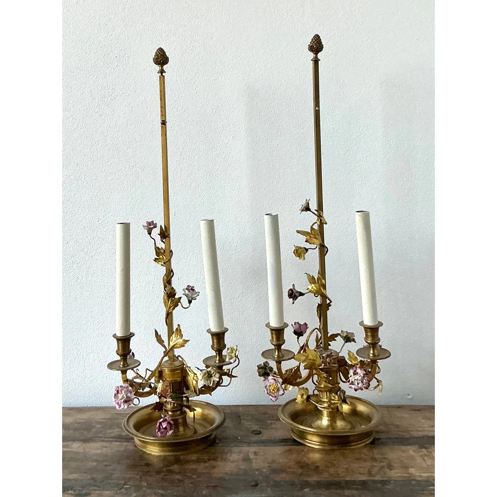 Vintage Regency Porcelain Roses Lamps - a Pair — additional photo 4