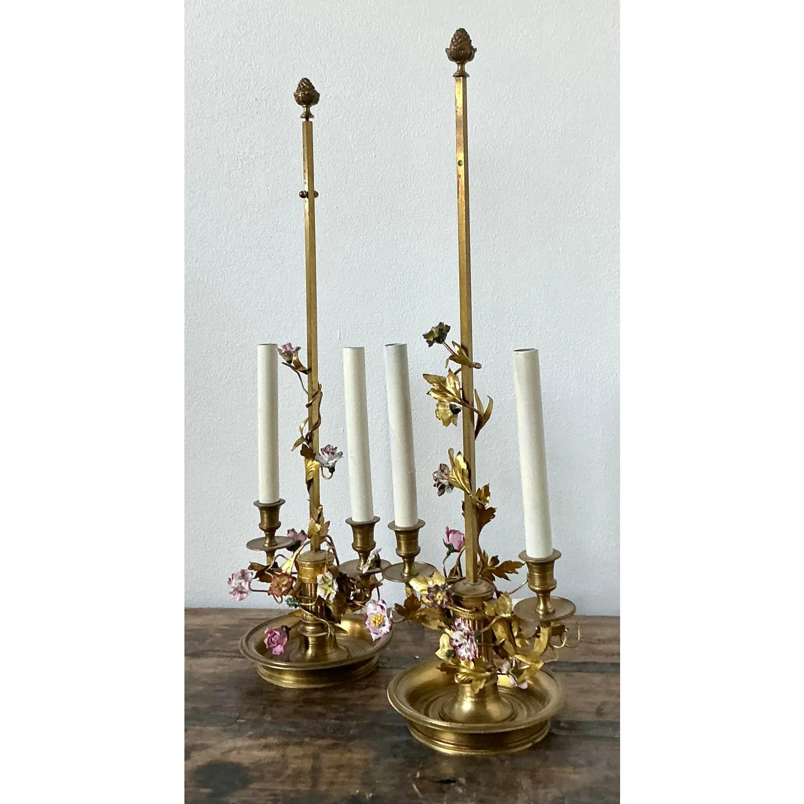 Vintage Regency Porcelain Roses Lamps - a Pair — additional photo 6