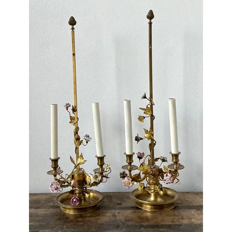 Vintage Regency Porcelain Roses Lamps - a Pair — additional photo 2