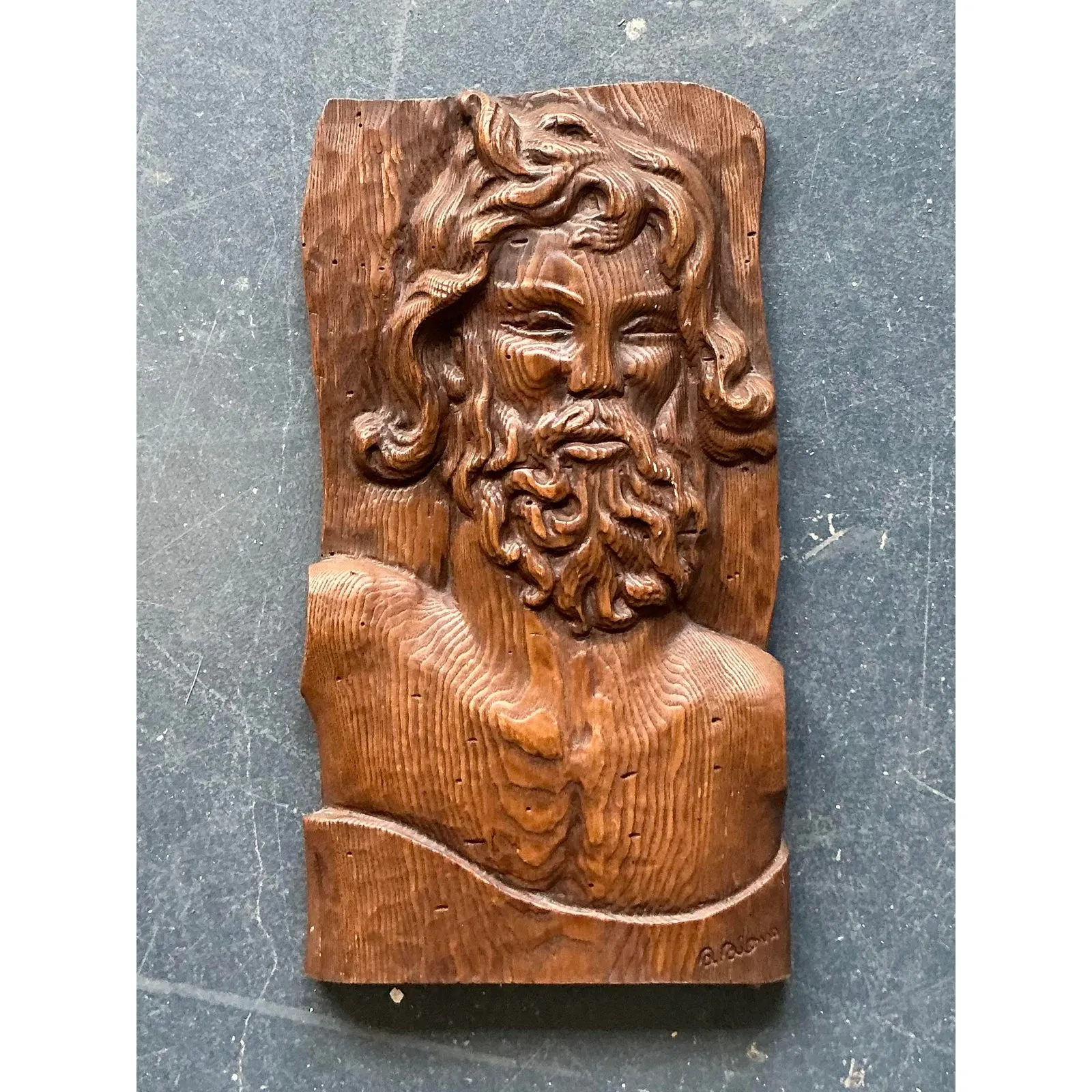 Vintage Boho Carved Wood Panel of Man — additional photo 3