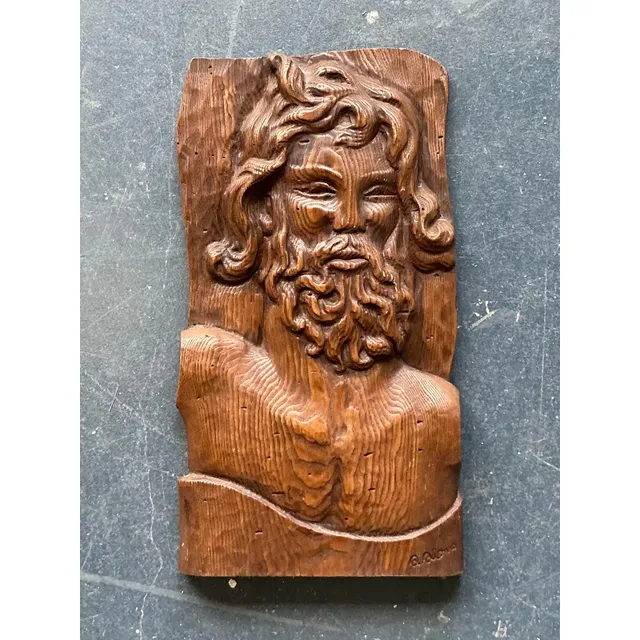 Vintage Boho Carved Wood Panel of Man — additional photo 6