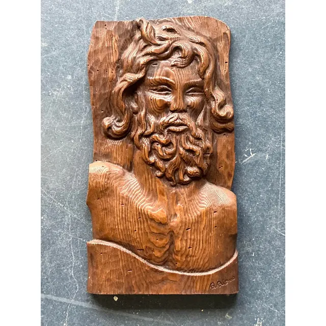 Vintage Boho Carved Wood Panel of Man — additional photo 7
