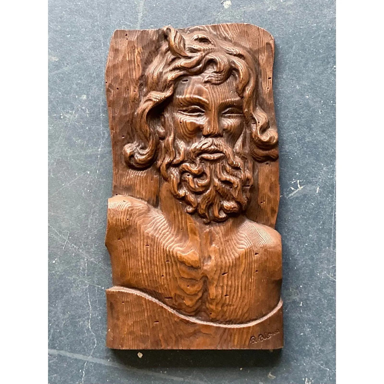 Vintage Boho Carved Wood Panel of Man — additional photo 8