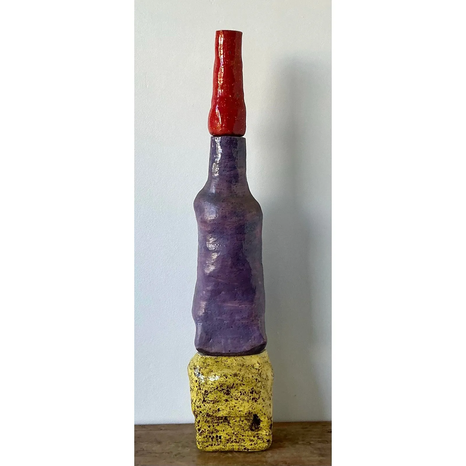 Vintage Boho Original Stacked Glazed Ceramic Totem Sculpture — additional photo 4