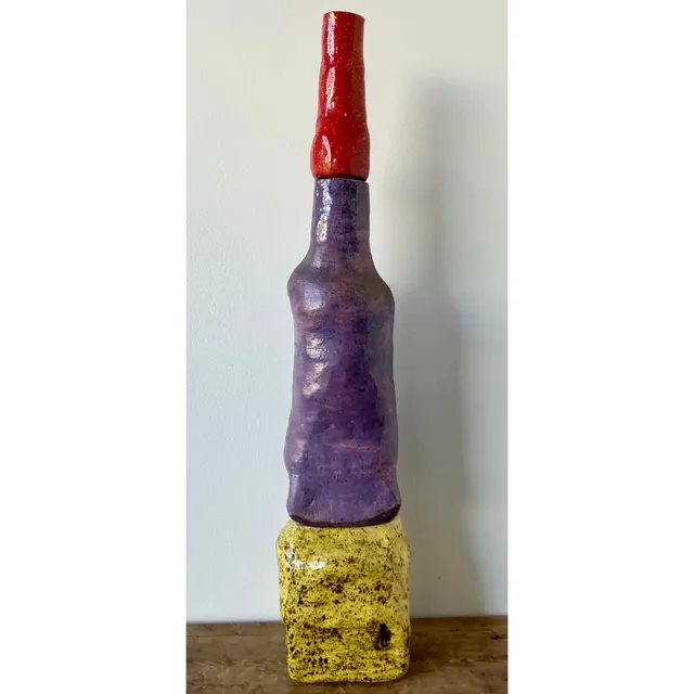 Vintage Boho Original Stacked Glazed Ceramic Totem Sculpture — additional photo 2