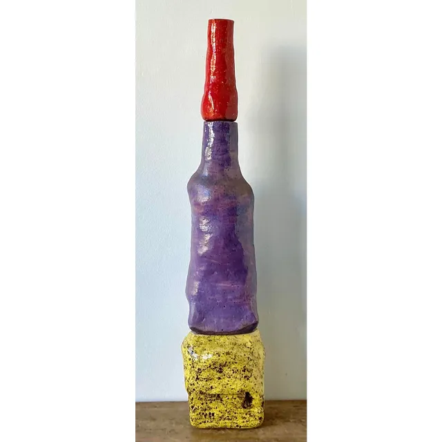 Vintage Boho Original Stacked Glazed Ceramic Totem Sculpture — additional photo 3