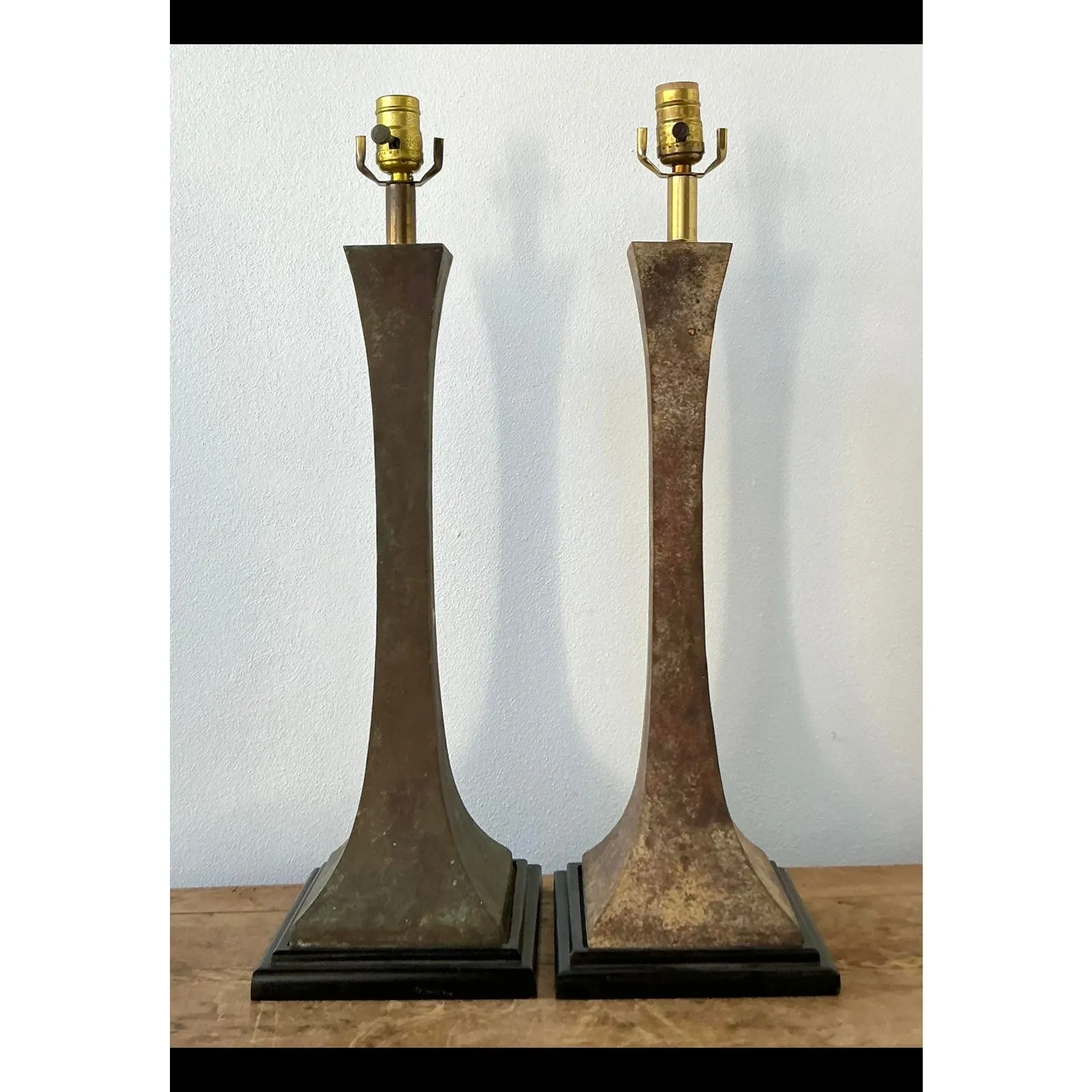 Vintage Boho Stewart Ross James Verdigris Bronze Lamps - A Pair — additional photo 4