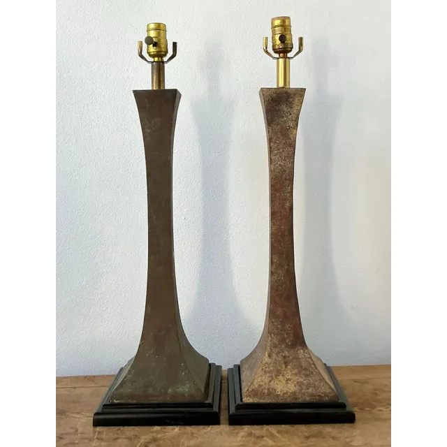 Vintage Boho Stewart Ross James Verdigris Bronze Lamps - A Pair — additional photo 1