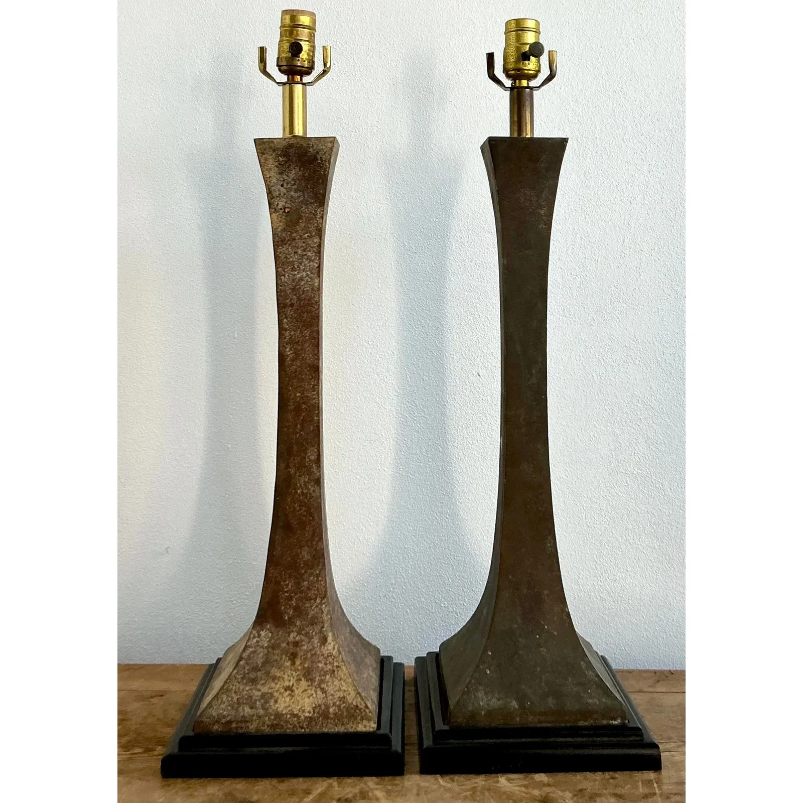 Vintage Boho Stewart Ross James Verdigris Bronze Lamps - A Pair — additional photo 2