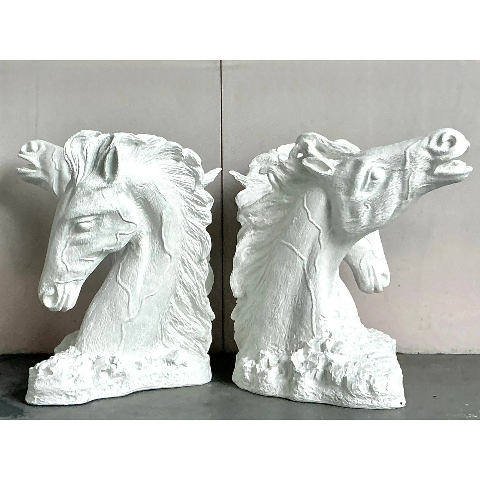 Vintage Boho Plaster Over Fiberglass Horse Dining Table Pedestals - A Pair — additional photo 2