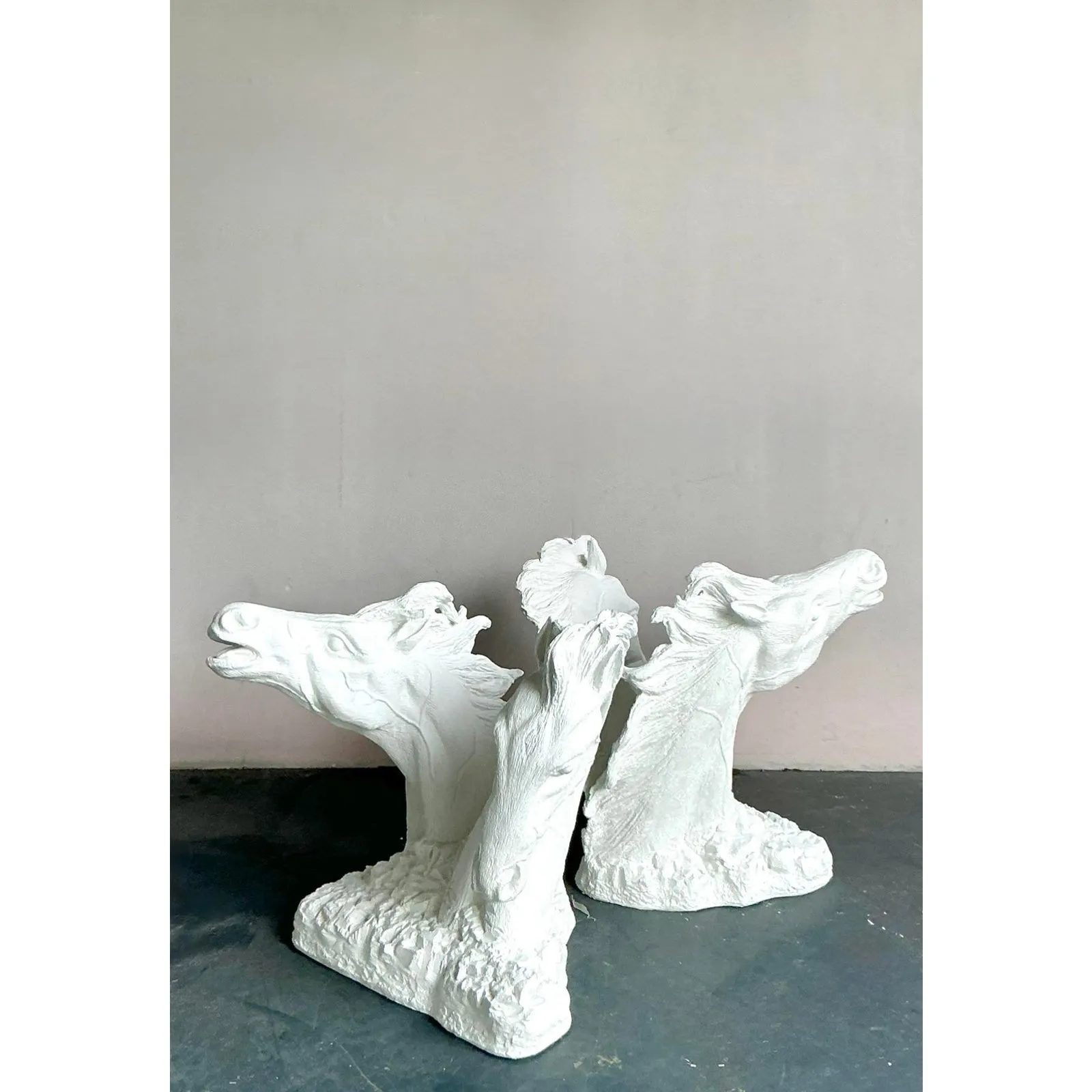 Vintage Boho Plaster Over Fiberglass Horse Dining Table Pedestals - A Pair — additional photo 6