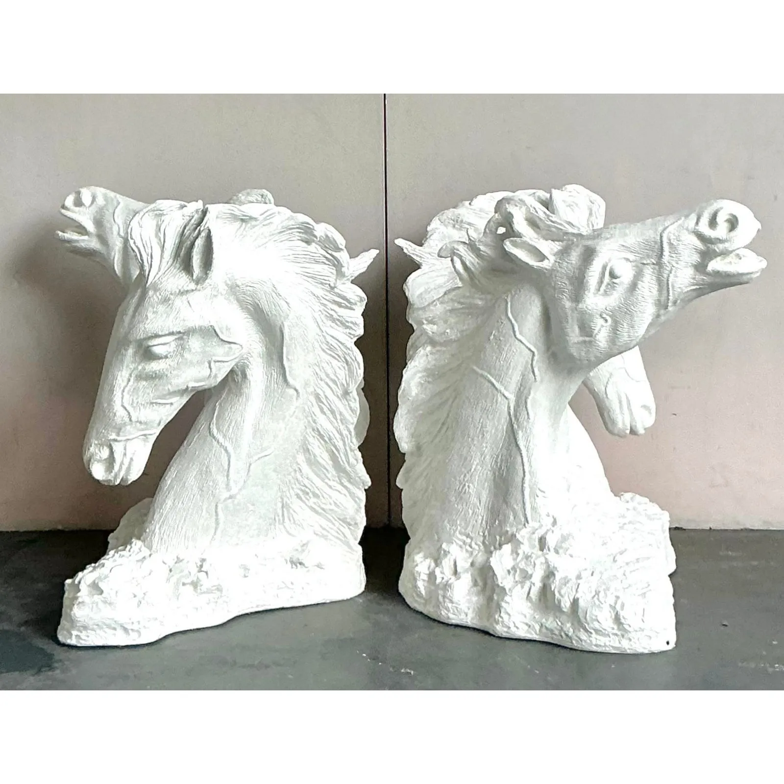 Vintage Boho Plaster Over Fiberglass Horse Dining Table Pedestals - A Pair — additional photo 3