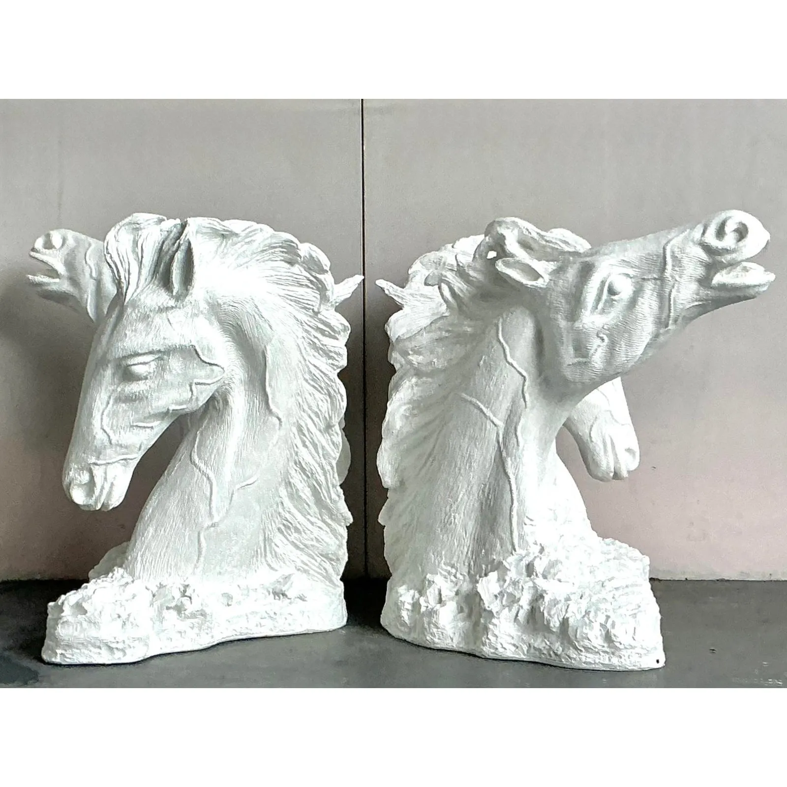 Vintage Boho Plaster Over Fiberglass Horse Dining Table Pedestals - A Pair — additional photo 4